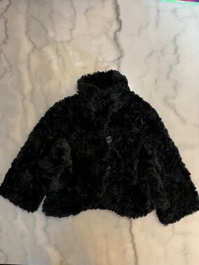 DKNY Black Faux Fur Teddy Jacket